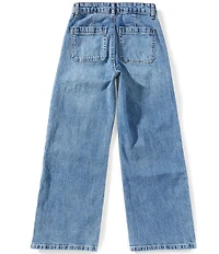 Tractr Big Girls Patch Pockets Stripe Front Wide Leg Jeans