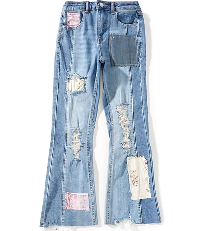 Tractr Big Girls Patchwork Distress Slim Flare Denim Jeans