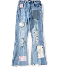 Tractr Big Girls Patchwork Distress Slim Flare Denim Jeans