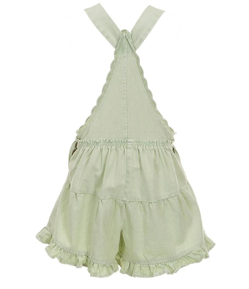 Tractr Big Girls Shoulder Strap Ruffle Crochet Hem Shortall