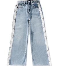 Tractr Big Girls Side Snap Wide Leg Denim Jeans