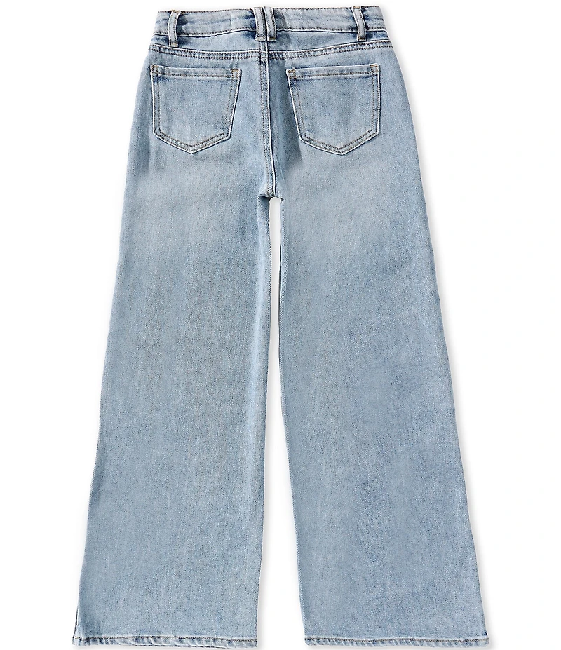 Tractr Big Girls Side Snap Wide Leg Denim Jeans
