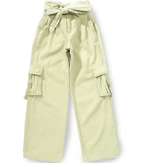 Tractr Big Girls Solid Straight Leg Cargo Pocket Crochet Trim Twill Pants