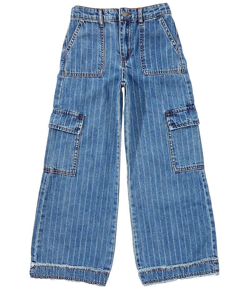 Tractr Big Girls Stripe Cargo Pocket Denim Jeans