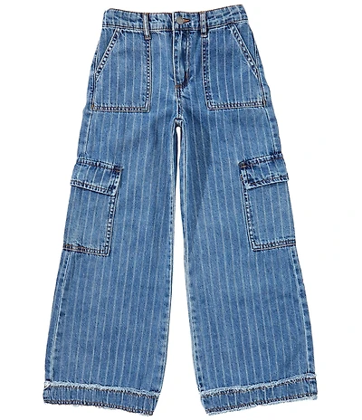 Tractr Big Girls Stripe Cargo Pocket Denim Jeans