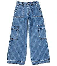 Tractr Big Girls Stripe Cargo Pocket Denim Jeans