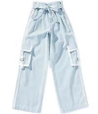 Tractr Big Girls Stripe Straight Leg Twill Cargo Crochet Trim Pants