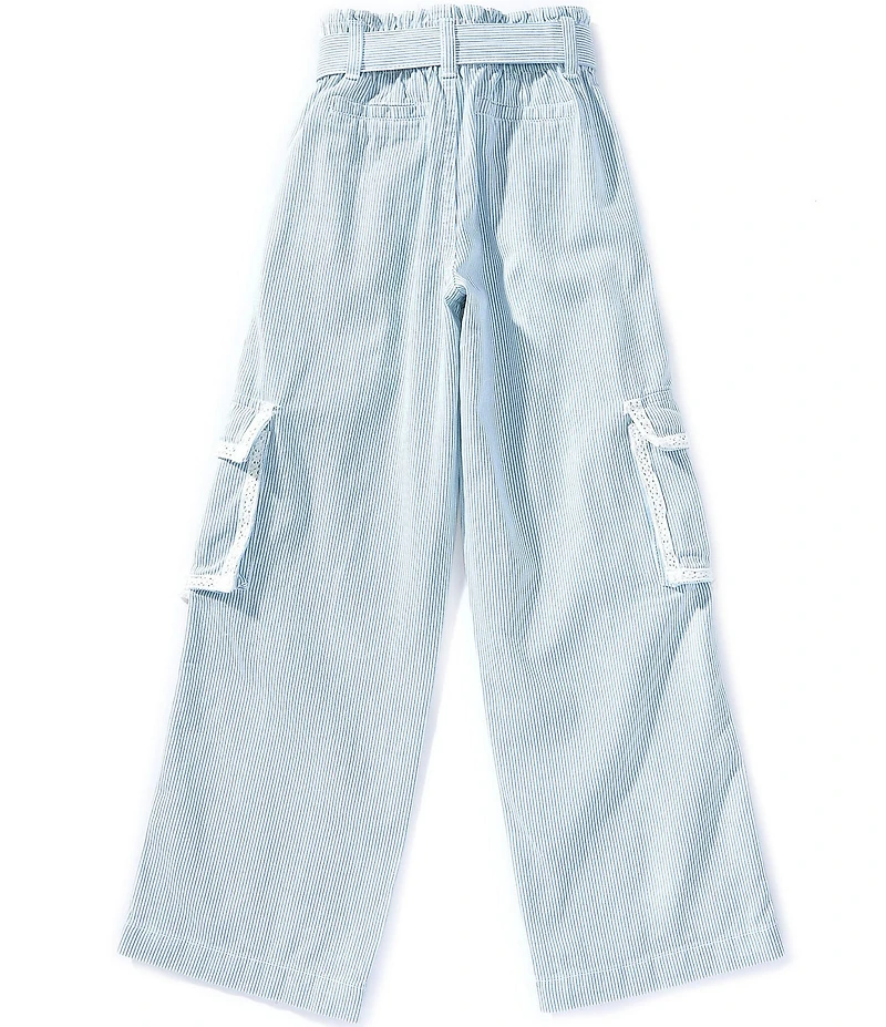 Tractr Big Girls Stripe Straight Leg Twill Cargo Crochet Trim Pants
