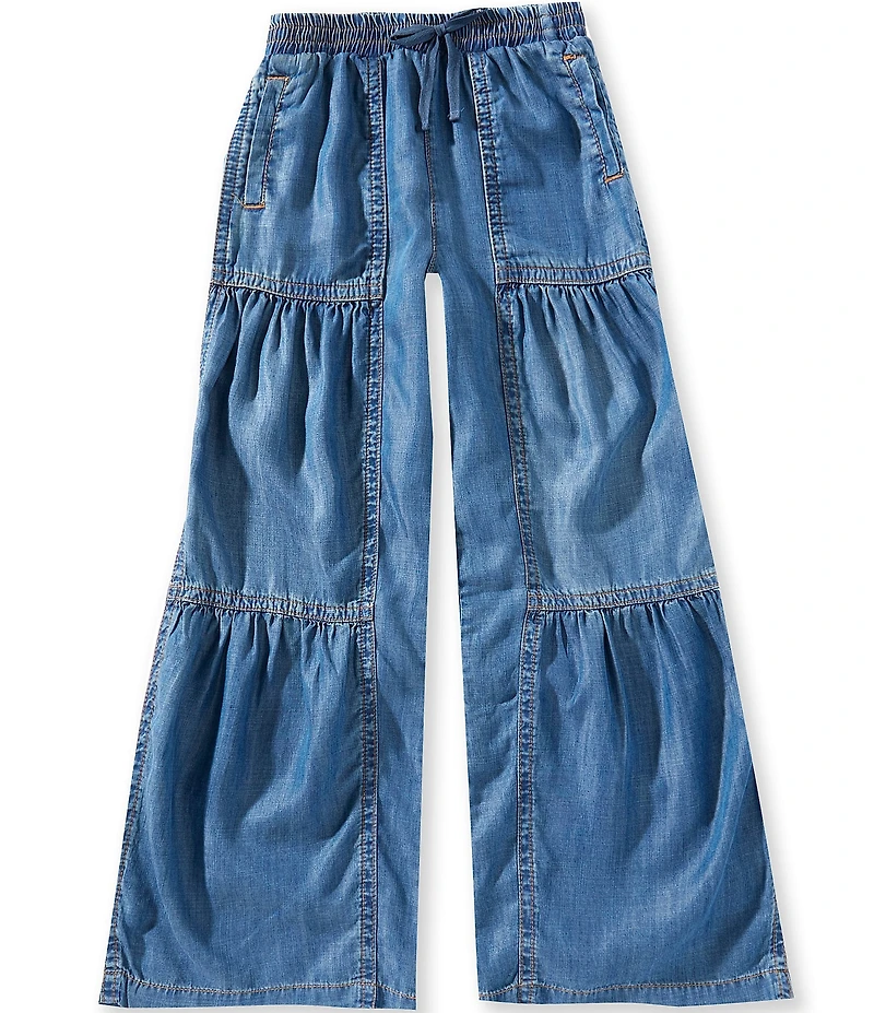 Tractr Big Girls Tiered Wide Leg Denim Pants