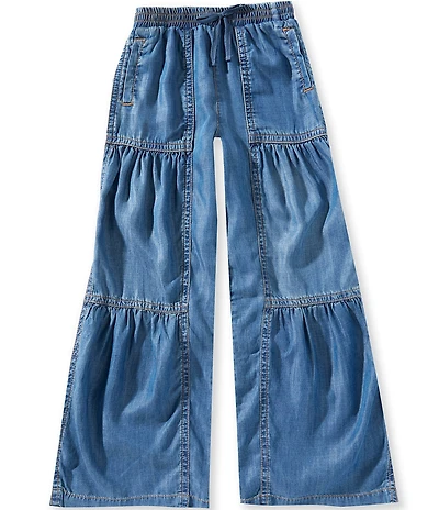 Tractr Big Girls Tiered Wide Leg Denim Pants