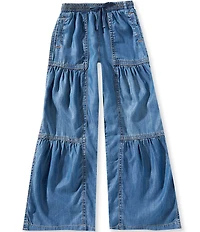 Tractr Big Girls Tiered Wide Leg Denim Pants