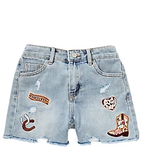 Tractr Big Girls Western-Inspired Patch-Embroidered Denim Shorts