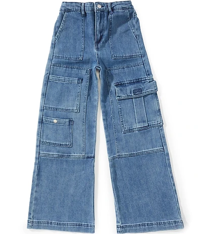 Tractr Big Girls Wide Leg Cargo Pocket Indigo Jeans