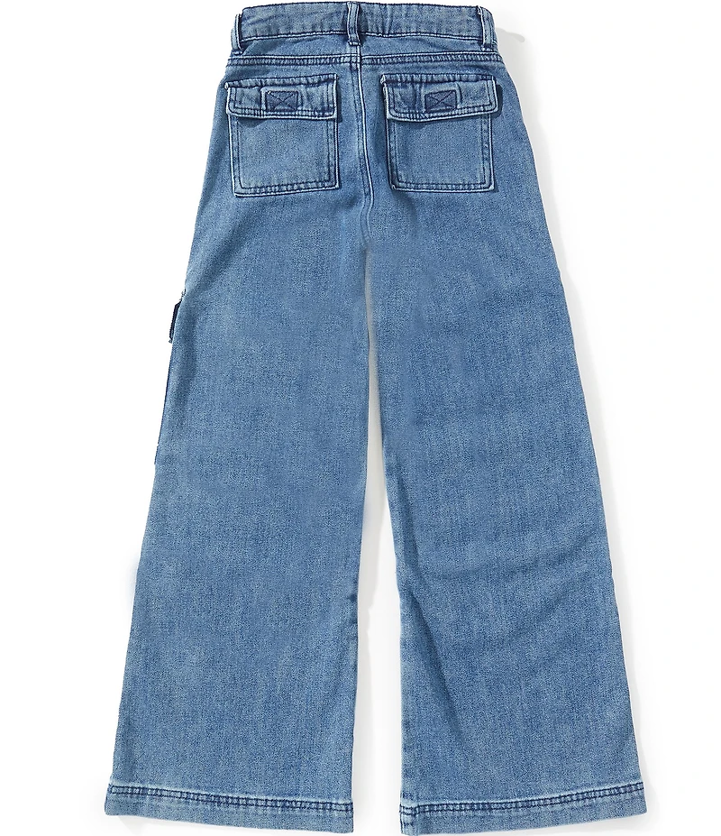 Tractr Big Girls Wide Leg Cargo Pocket Indigo Jeans