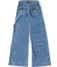 Tractr Big Girls Wide Leg Cargo Pocket Indigo Jeans