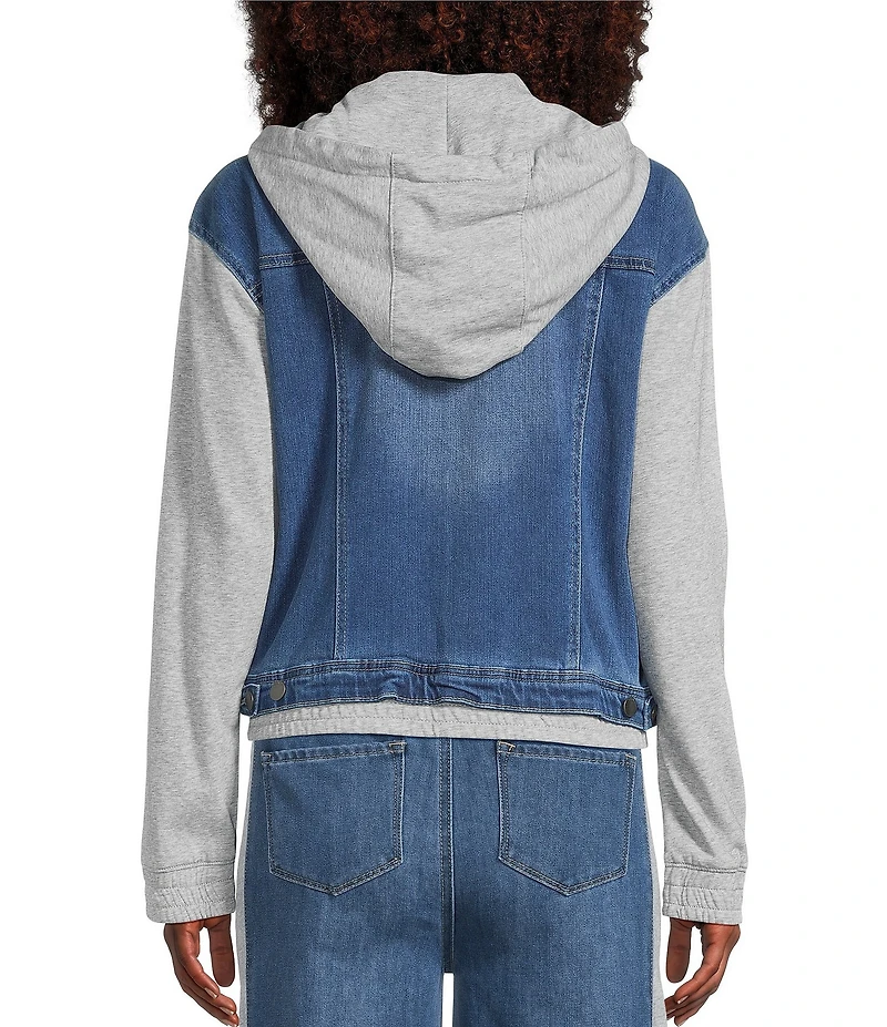 Tractr Tractr Blu Color Block French Terry Denim Long Sleeve Hooded Jacket
