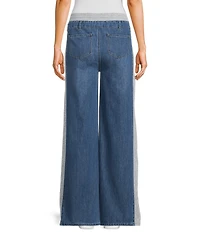 Tractr Blu Denim French Terry Drawstring Waist Flare Jeans