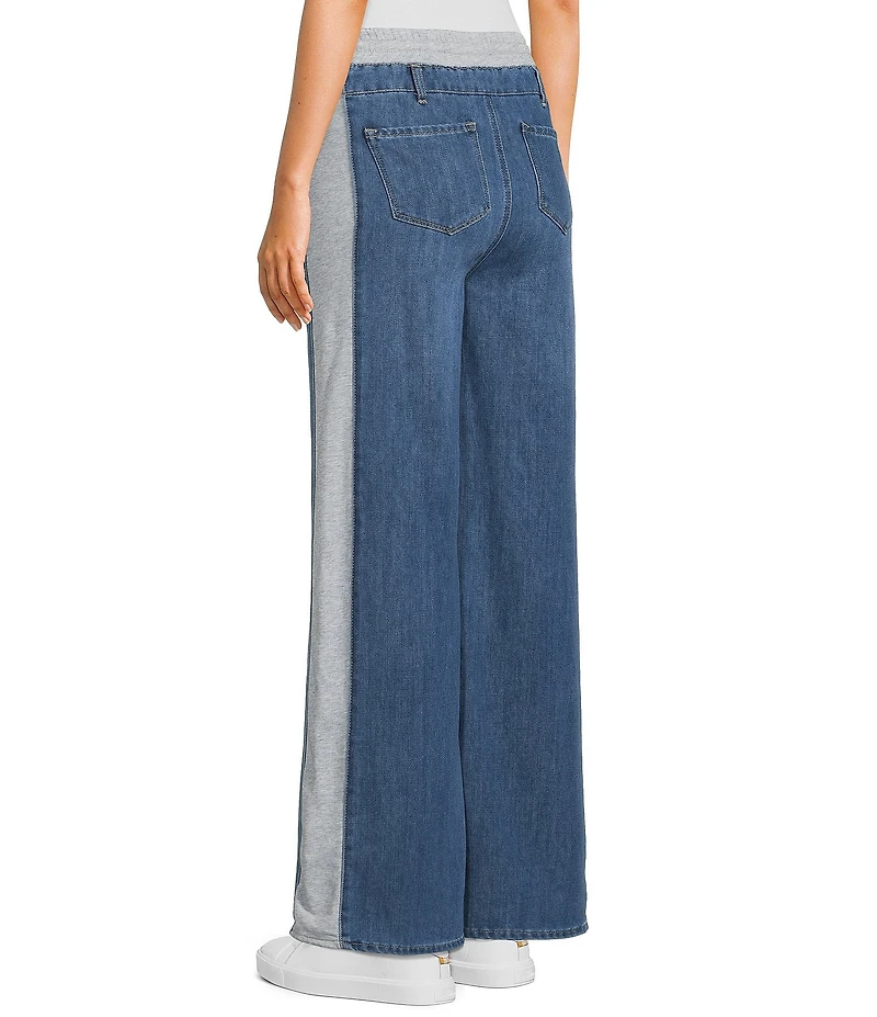 Tractr Blu Denim French Terry Drawstring Waist Flare Jeans