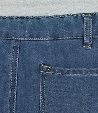 Tractr Blu Denim French Terry Drawstring Waist Flare Jeans