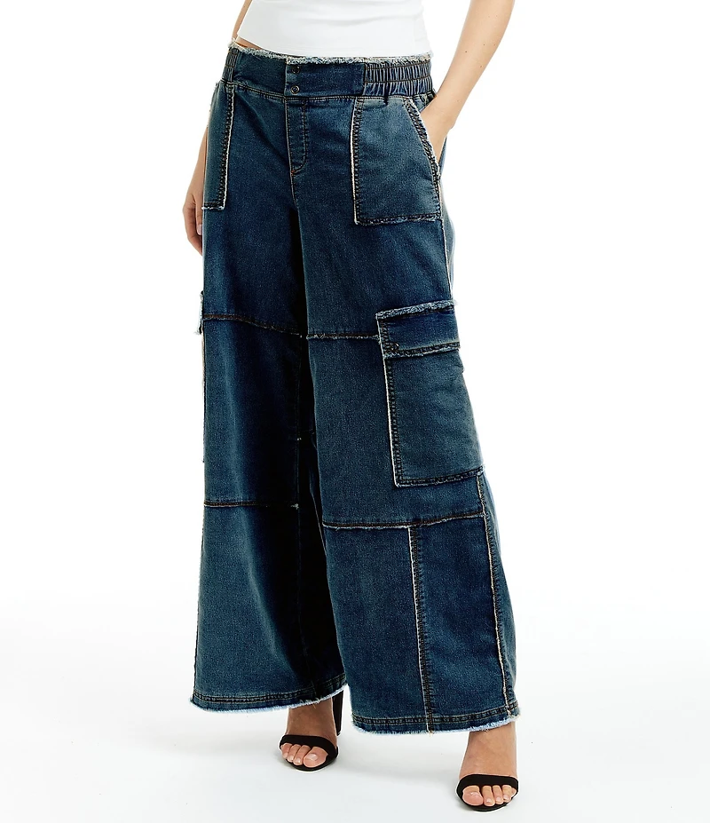 Tractr Tractr Blu Cargo Lounge Mid Rise Denim Jeans
