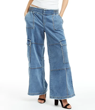 Tractr Tractr Blu Cargo Lounge Mid Rise Denim Jeans