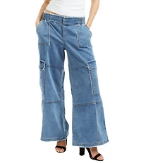 Tractr Tractr Blu Cargo Lounge Mid Rise Denim Jeans