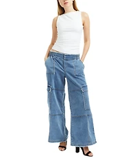 Tractr Tractr Blu Cargo Lounge Mid Rise Denim Jeans
