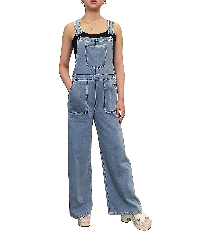 Tractr Tractr Blu Denim Square Neck Wide Leg Overalls