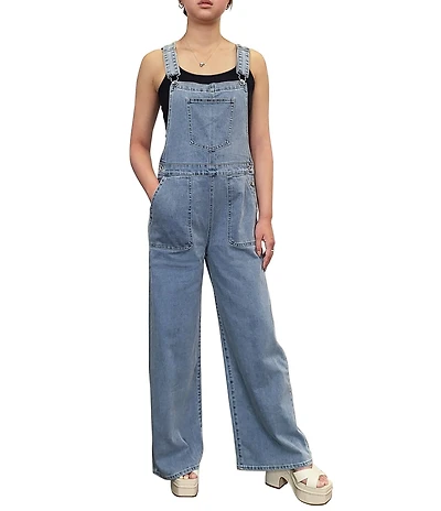 Tractr Tractr Blu Denim Square Neck Wide Leg Overalls