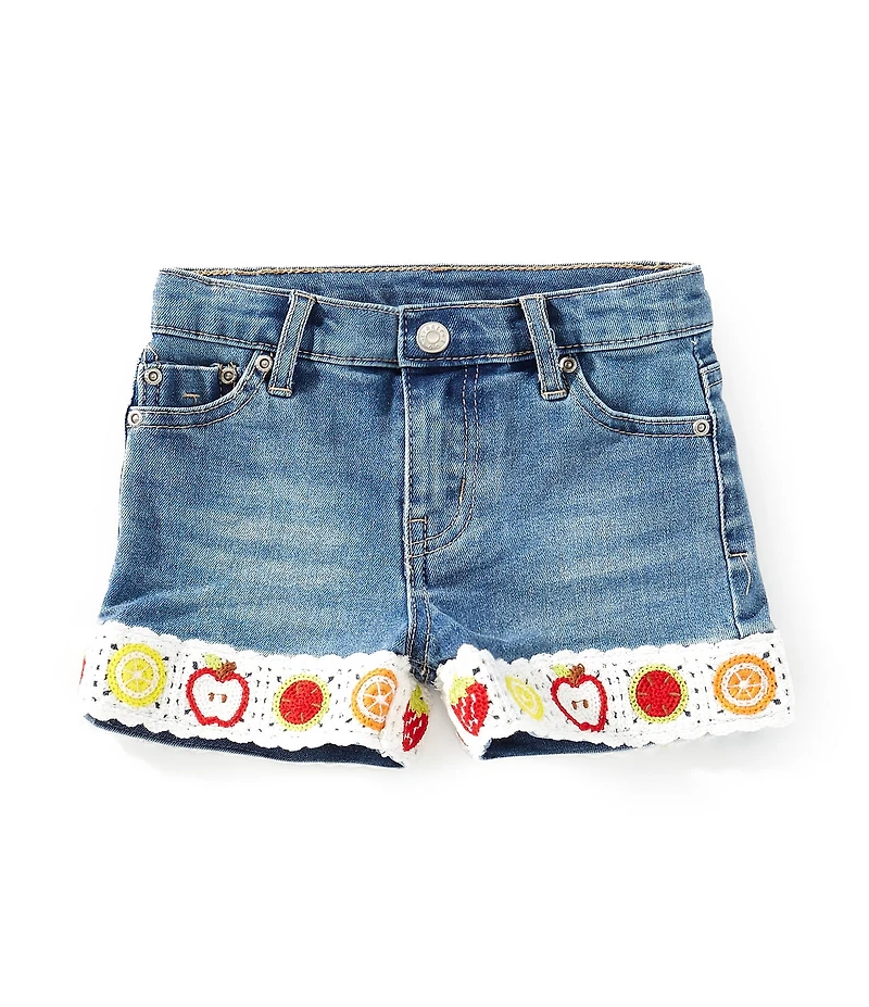 Tractr Little Girls Crochet Cuff Denim Shorts