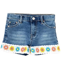 Tractr Little Girls Crochet Cuff Denim Shorts