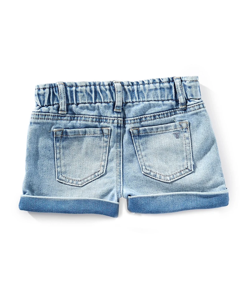 Tractr Little Girls Crocheted-Flower-Patch Denim Shorts