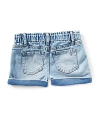 Tractr Little Girls Crocheted-Flower-Patch Denim Shorts