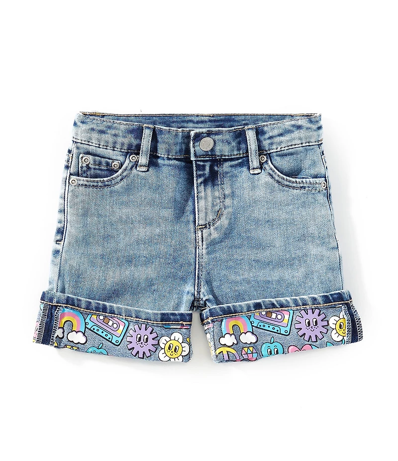 Tractr Little Girls Smiley-Face-Cuff Denim Shorts