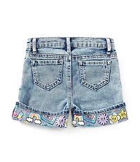 Tractr Little Girls Smiley-Face-Cuff Denim Shorts
