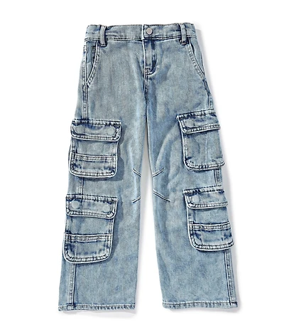 Tractr Little Girls Cargo-Pocket Wide-Leg Jeans