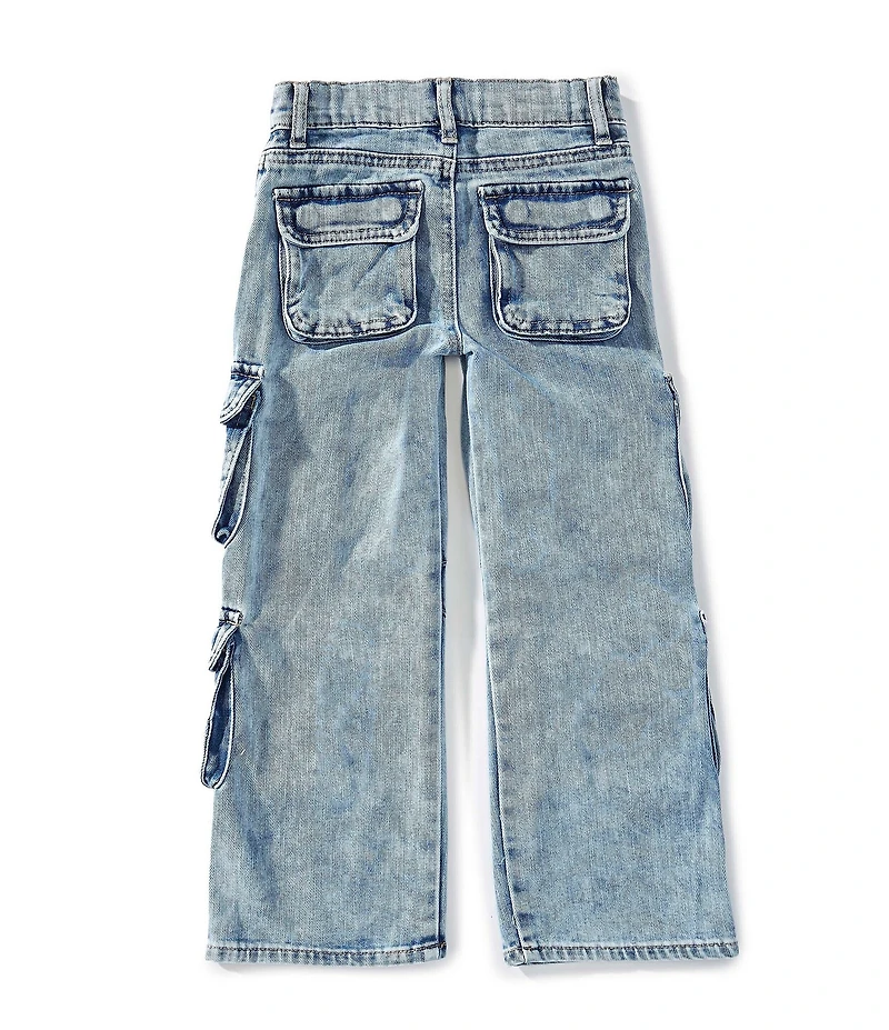 Tractr Little Girls Cargo-Pocket Wide-Leg Jeans