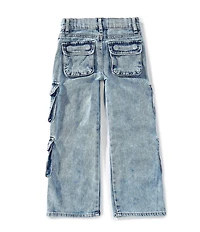 Tractr Little Girls Cargo-Pocket Wide-Leg Jeans