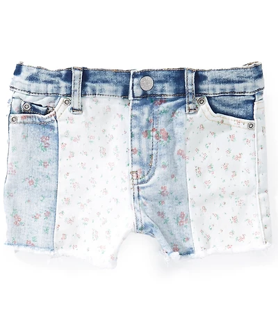 Tractr Little Girls Ditsy Floral Patchwork Frayed Denim Shorts