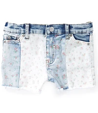 Tractr Little Girls Ditsy Floral Patchwork Frayed Denim Shorts