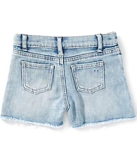 Tractr Little Girls Jeweled-Lace-Bow-Detailed Denim Shorts
