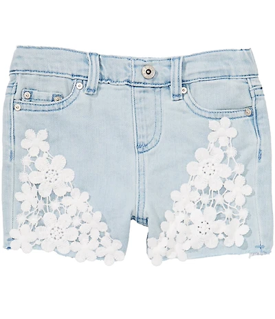 Tractr Little Girls Lace-Trimmed Pull-On Denim Shorts