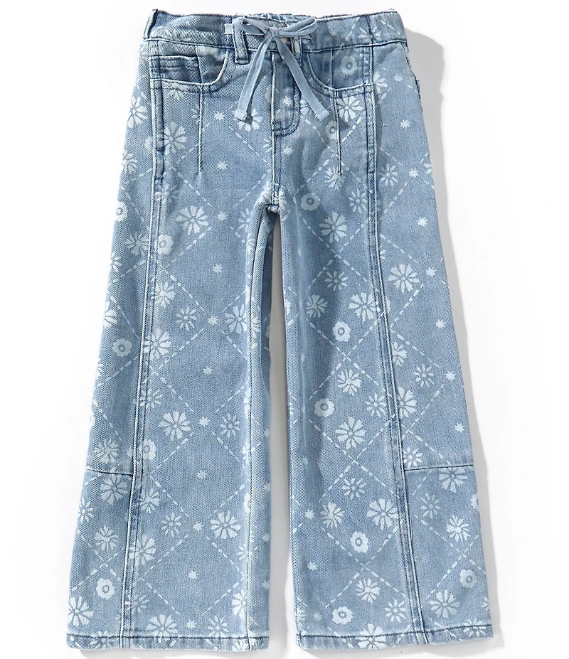 Tractr Little Girls Quilt Bandana Print Denim Pants