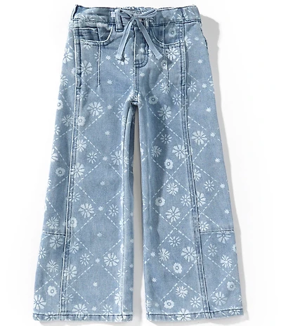 Tractr Little Girls Quilt Bandana Print Denim Pants