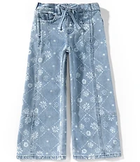 Tractr Little Girls Quilt Bandana Print Denim Pants