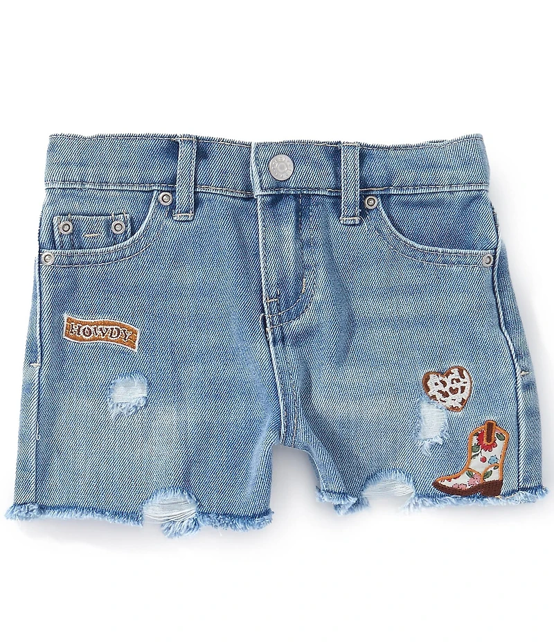 Tractr Little Girls Western Inspired Patch Embroidered Denim Shorts
