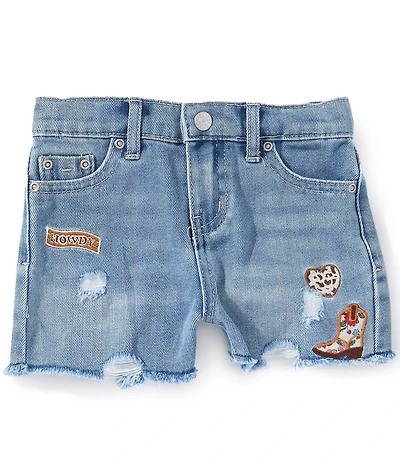Tractr Little Girls Western Inspired Patch Embroidered Denim Shorts