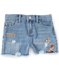 Tractr Little Girls Western Inspired Patch Embroidered Denim Shorts