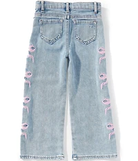 Tractr Little Girls Wide Leg Bow Print Denim Jeans