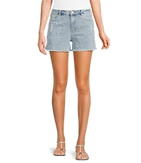 Tractr Pearl & Rhinestone Denim Shorts